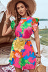 Bold Floral Flutter Sleeve Shift Mini Dress with Pockets